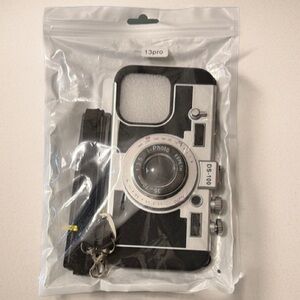 Emily in Paris Retro Camera Style Phone Case for 13 Pro - Black and Silver